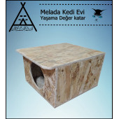 Melada Kedi Evi Dış Ortam Uygun Ahşap Kedi Evi OSB 35x33x23 cm - 1