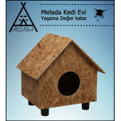Melada Kedi Evi Dış Ortam Uygun Ahşap Kedi Evi OSB 55x40x40 cm - 1