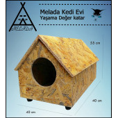 Melada Kedi Evi Dış Ortam Uygun Ahşap Kedi Evi OSB 55x40x40 cm - 2