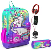 Coral High Su Yeşili Lavanta Unicorn USB Soketli Okul Çantası ve Kalemlik Seti - Kız Çocuk thumbnail 1
