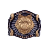 Gold Aslan Başı Figürlü Erkek Gümüş Yüzük 13.2 gr - 1