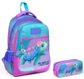Coral High Pembe Mavi Kaplumbağa İlkokul Ortaokul Sırt Çantası ve Kalemlik Seti thumbnail 1
