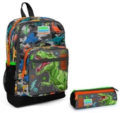 Coral High Gri Yeşil Dinazor İlkokul Sırt Çantası ve Kalemlik Seti thumbnail 1