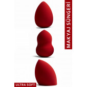 Hill Beauty Ultra Soft Makyaj Süngeri Kırmızı 3'lü Set - 1