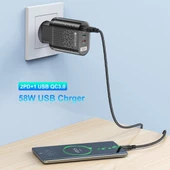 Polham Süper Hızlı 58W 2x PD Type C, 1x USB Girişli Şarj Başlığı, Yüksek Akım Korumalı Şarj Adaptörü - 5