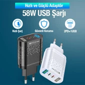Polham Süper Hızlı 58W 2x PD Type C, 1x USB Girişli Şarj Başlığı, Yüksek Akım Korumalı Şarj Adaptörü - 2