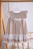 Bayramlık Keten Kız Bebek Çocuk Elbise 12787 - 4