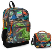 Coral High Gri Yeşil Dinazor Okul Sırt ve Beslenme Çantası Seti thumbnail 1