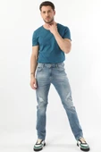 Erkek Dizi Yırtık Regular Fit Jean Pantolon Mavi - 3