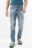 Erkek Dizi Yırtık Regular Fit Jean Pantolon Mavi - 6