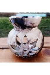 Lotus Motifli Ebruli Seramik Buhurdanlık - 1