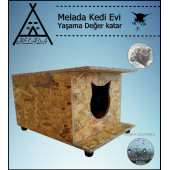 Melada Kedi Evi Dış Ortam Uygun Ahşap Kedi Evi OSB 47x36x25 cm - 1