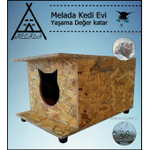 Melada Kedi Evi Dış Ortam Uygun Ahşap Kedi Evi OSB 47x36x25 cm - 2