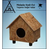Melada Kedi Evi Dış Ortam Uygun Ahşap Kedi Evi OSB 44X36X32 cm - 1