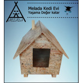 Melada Kedi Evi Dış Ortam Uygun Ahşap Kedi Evi OSB 50x50x35 cm - 1