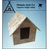 Melada Kedi Evi Dış Ortam Uygun Ahşap Kedi Evi OSB 50x50x35 cm - 2