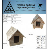 Melada Kedi Evi Dış Ortam Uygun Ahşap Kedi Evi OSB 50x50x35 cm - 4