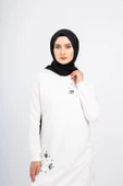 Boncuk İşlemeli İpeksi İki İplik Tunik - Ekru - 2