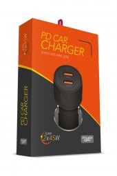 45W PD Ultra Hızlı 2x Type-C Girişli Araç Içi Çakmaklık Şarj Adaptörü, CC45 Araç Şarj Başlığı - 1