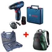 BOSCH Professional GSR 120-LI Çift Akülü Delme Vidalama + Bosch Sırt Çantası + Bosch V-Line 103 Parça Karışık Aksesuar Seti - 1