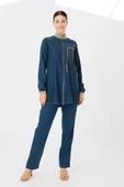 PANTOLON TUNİK LİKRALI İKİLİ TENCEL KOT TAKIM - Kot Bej Tint - 4