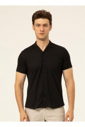 Düğmeli Yaka Armürlü Siyah Erkek Gömlek Gm2025500398 thumbnail 1