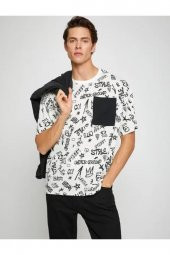 Oversize Tişört Slogan Baskılı Cep Detaylı thumbnail 1
