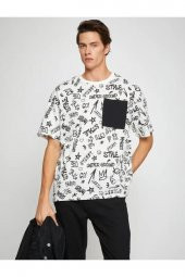 Oversize Tişört Slogan Baskılı Cep Detaylı thumbnail 2