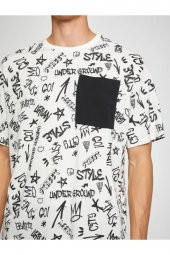 Oversize Tişört Slogan Baskılı Cep Detaylı thumbnail 3