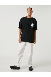Basic Oversize Tişört Slogan Baskılı Bisiklet Yaka - 2