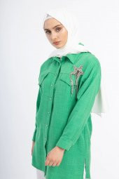 TAŞLI TUNİK GÖMLEK - Benetton Yeşil - 5