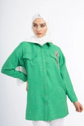 TAŞLI TUNİK GÖMLEK - Benetton Yeşil - 6