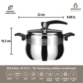 Amboss Amber Klasik Düdüklü Tencere - Paslanmaz Çelik İndüksiyon Tabanlı Siyah Kulp - 8 lt 22 cm - 2