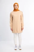 İPEKSİ İKİ İPLİK SWEATSHIRT KOLU PUL VE ZİNCİR İŞLEMELİ - Latte - 1