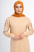İPEKSİ İKİ İPLİK SWEATSHIRT KOLU PUL VE ZİNCİR İŞLEMELİ - Latte - 6