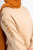 İPEKSİ İKİ İPLİK SWEATSHIRT KOLU PUL VE ZİNCİR İŞLEMELİ - Latte - 8