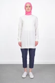 İPEKSİ İKİ İPLİK SWEATSHIRT KOLU PUL VE ZİNCİR İŞLEMELİ - Ekru - 1