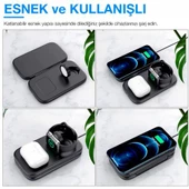 Polham 3in1 15W Hızlı Kablosuz Telefon, Kulaklık ve Saat Şarj Aleti, Katlanabilir Kablosuz Şarj - 3