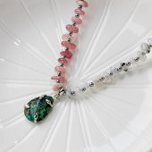 Afrika Turkuaz-Pembe Kuvars-Ay Taşı Doğal Taş Kolye - 5