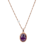Ametist Doğal Taş Rose Gümüş Çerçeveli Kolye - 1