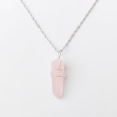 Pembe Kuvars Doğal Taş Kolye Ucu 3x1 cm, Gümüş Zincir - 3