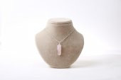 Pembe Kuvars Doğal Taş Kolye Ucu 3x1 cm, Gümüş Zincir - 4