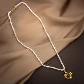 Malakit Taşlı İnci Doğal Taş Gümüş Tasarım Kolye - 54cm - 4