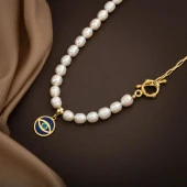 Mozaik Lapis Lazuli Taşlı İnci Doğal Taş Paper Clip Gümüş Kolye - 54cm - 3