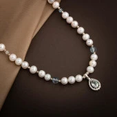 Topaz Gümüş Uç-Topaz-İnci Doğal Taş Gümüş Kolye  - 54cm - 3