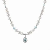 Topaz Gümüş Uç-Topaz-İnci Doğal Taş Gümüş Kolye  - 54cm - 5