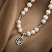 Topaz Gümüş Uç-Topaz-İnci Doğal Taş Gümüş Kolye  - 54cm - 2