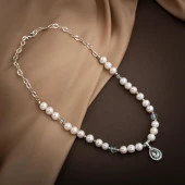 Topaz Gümüş Uç-Topaz-İnci Doğal Taş Gümüş Kolye  - 54cm - 4