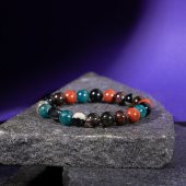 Başak Burcu Bileklik Bordo Granat Lal, Dumanlı Kuvars, Golden Obsidyen, Jasper, Mavi Apatit, Siyah Göz Akik - 7