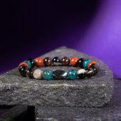 Başak Burcu Bileklik Bordo Granat Lal, Dumanlı Kuvars, Golden Obsidyen, Jasper, Mavi Apatit, Siyah Göz Akik - 9